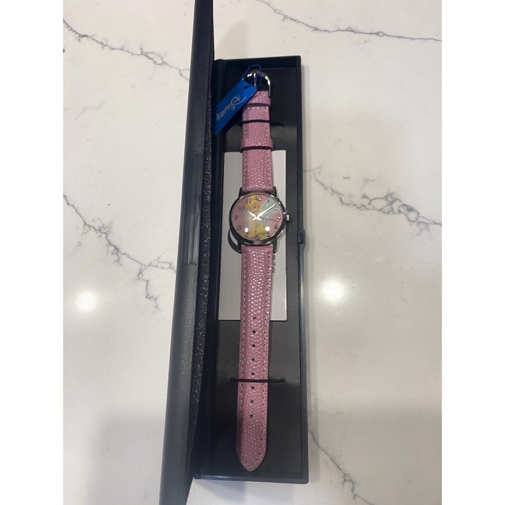 NIB Disney Tinkerbell Watch Pink Embossed Leather Band